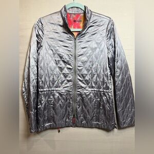 Leggiadro Diamond Quilted Jacket In Metallic Grey, Size 6